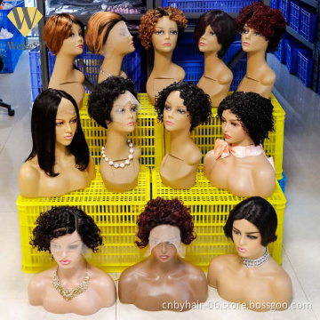 Perruque pixie cut human hair wig for black women,wholesale glueless 13x4 LACE FRONT peruvian bob wig,short HAIR pixie curls wig